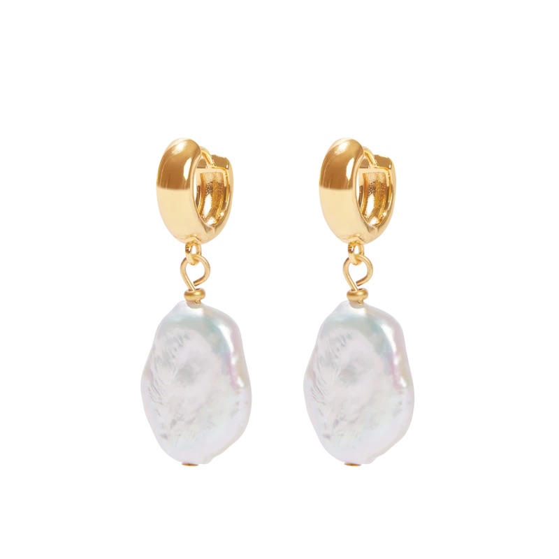 Our Spare Change Isla Pearl Earrings - 18k Gold Plated + Freshwater Pearls Nwt